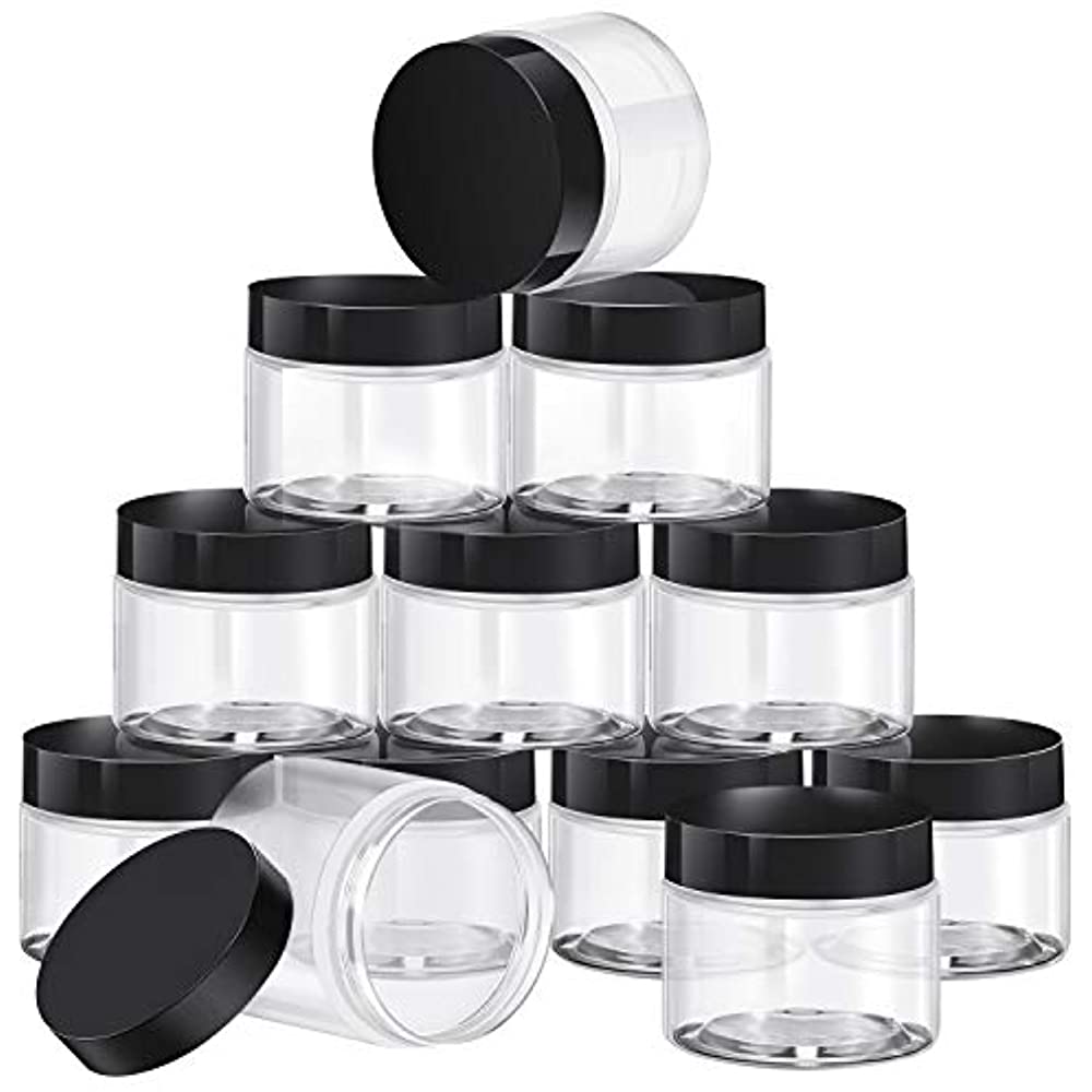 24 Pieces Clear Plastic Round Storage Jars Wide-Mouth Plastic Containers  Jars with Lids for Storage Liquid and Solid Products (Transparent Lid, 2 oz)