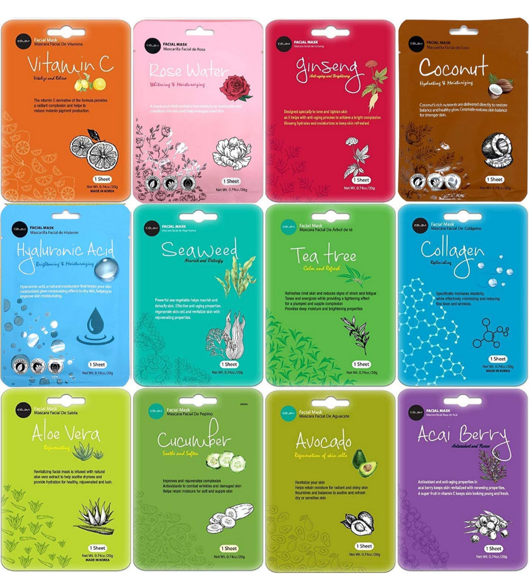 Celavi Collagen Facial Face Mask (12-Sheets) Classic Korean Skincare